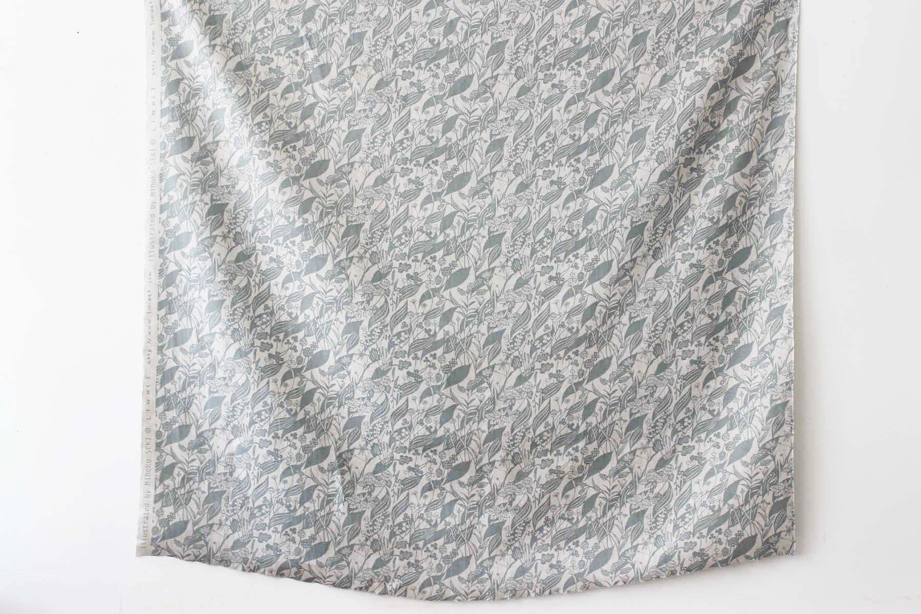 LINNETリネンプリント <br />おとなり草　フラックス×グリーン